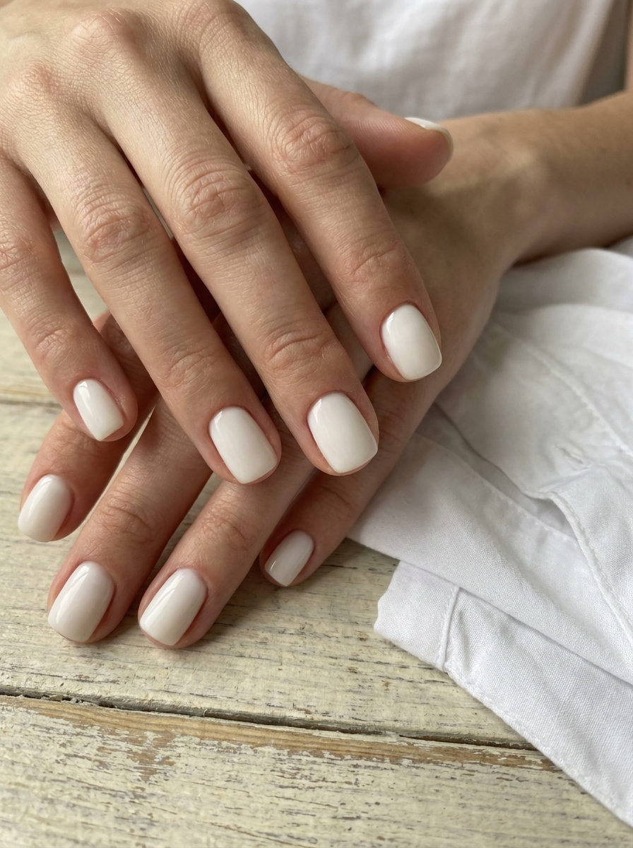 Milky White Shell Nails